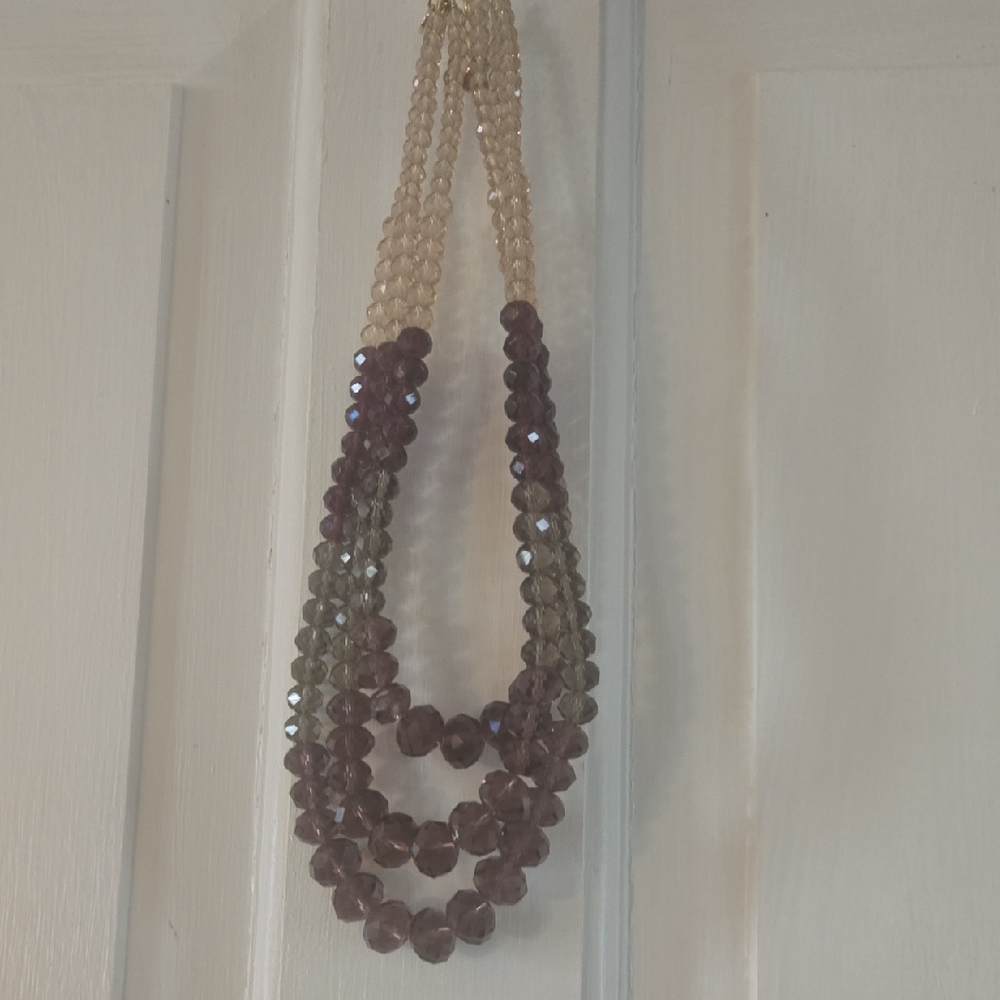 Talbots Purple and Cream Beaded Necklace
